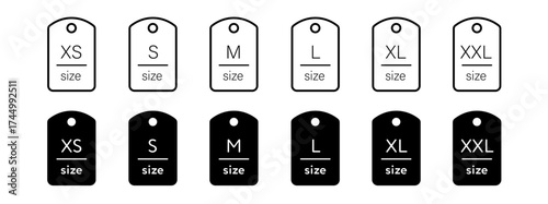 Clothing size label icon set. xs, s, m, l, xl, xxl symbol. Vector illustration	