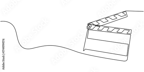 Continuous one line drawing of Film Clapper, Clapper board continuous one line drawing, Movie scene episode production concept, Movie scene episode production concept, Doodle vector illustration. 