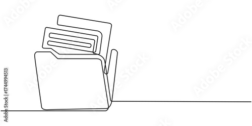 Continuous single line vector drawing of a folder, Outline documents background icon, Saving securities vector icon, Continuous one line drawing folder icon. Doodle vector illustration, Paperwork.