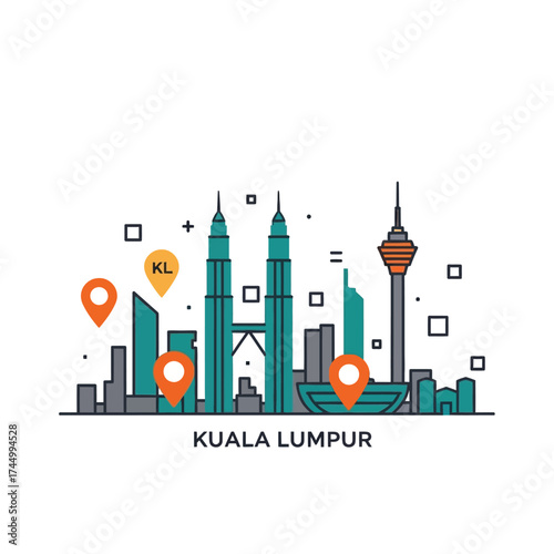 Kuala Lumpur Skyline Illustration A Vector Graphic Depicting Iconic Landmarks and Cityscape in Malaysia