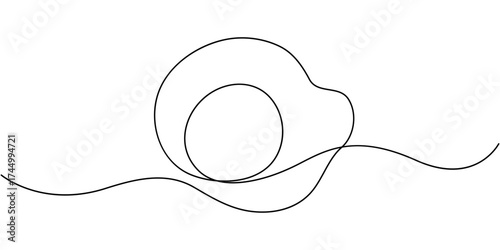 Continuous one line drawing of fried egg, World egg day simple web banner, background, Modern one line design vector graphic illustration, Vector illustration of Fried egg with runny yolk.