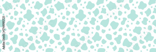 Cow skin vector seamless pattern. Pale emerald animal skin texture background. Milk farm, dairy illustration for food and cosmetic package. Cartoon irregular spots wallpaper. Abstract doodle shapes bg