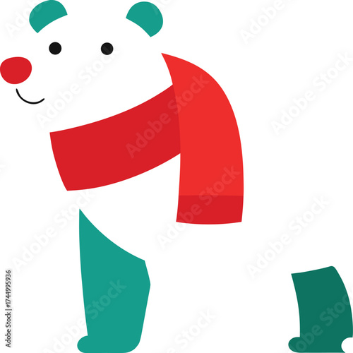 Cute cartoon polar bear with red scarf and teal accents