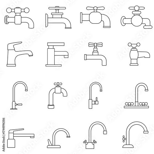 Faucet icon vector set. Crane illustration sign collection. Mixer symbol. water tap logo.