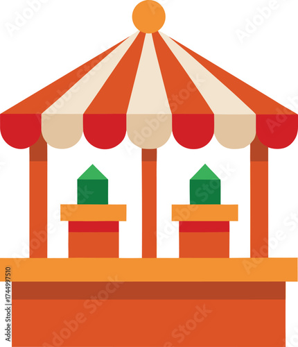 Carnival game booth with striped awning and green targets