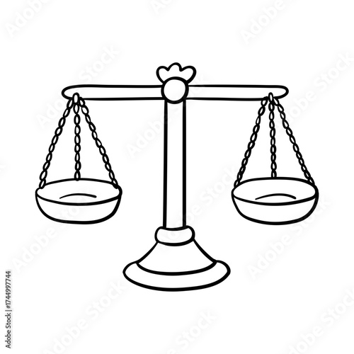 Hand-Drawn Balance Scale. Scales of Justice. Vintage Weight Scale. 