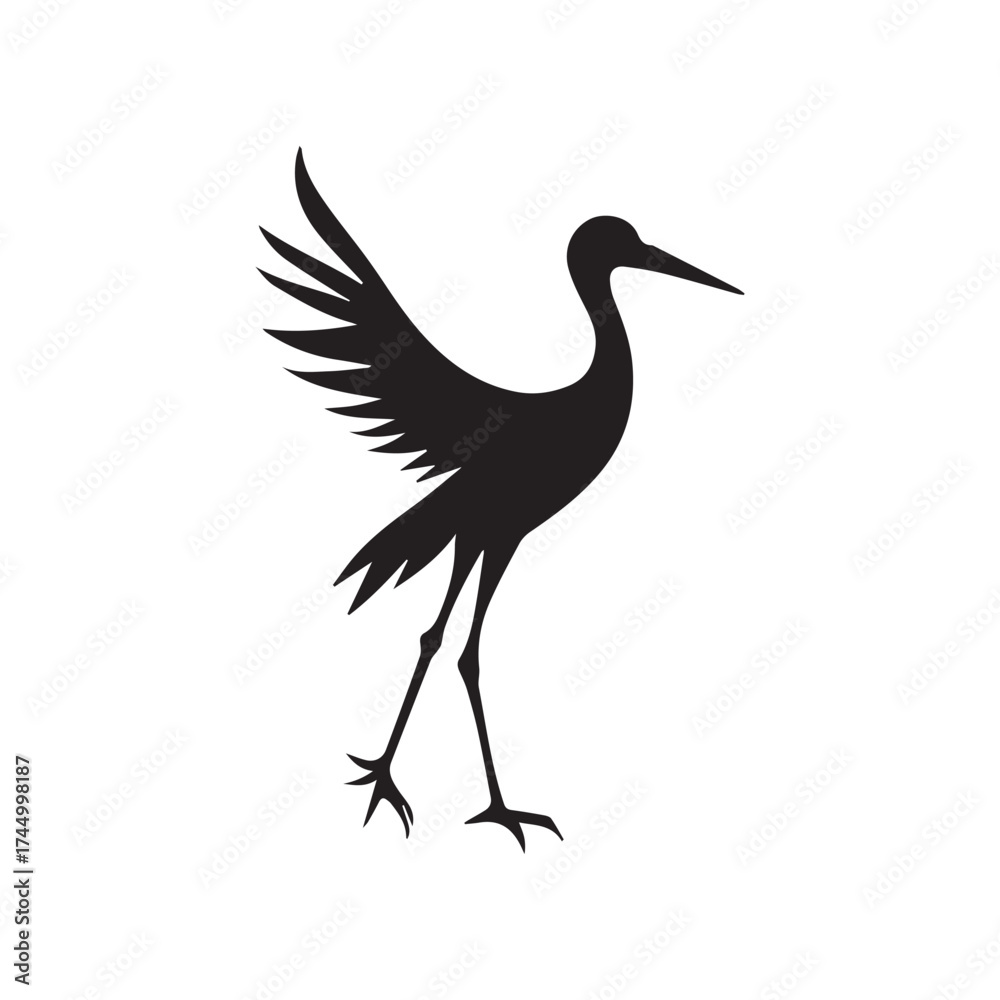 Obraz premium Stork with Circular Halo Minimal Elegant Black Silhouette Design