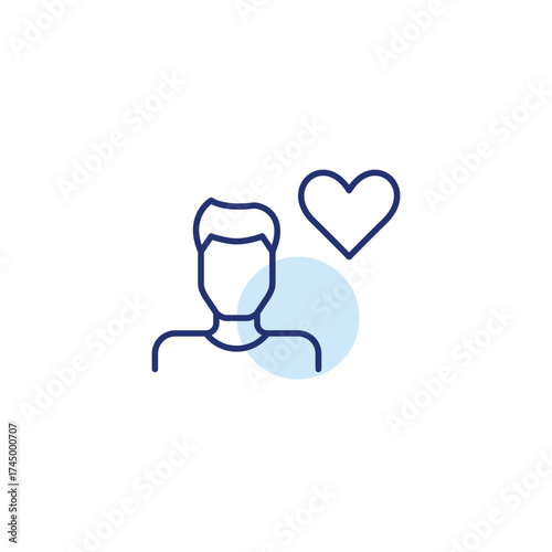 Man and heart. Caring support, trusted health and charity services. Pixel perfect, editable stroke vector icon