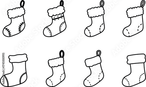 set of christmas socks vector outline