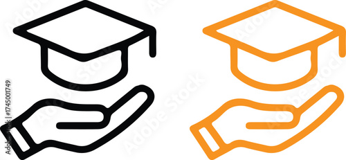 hand holding cap education icon set vector design image