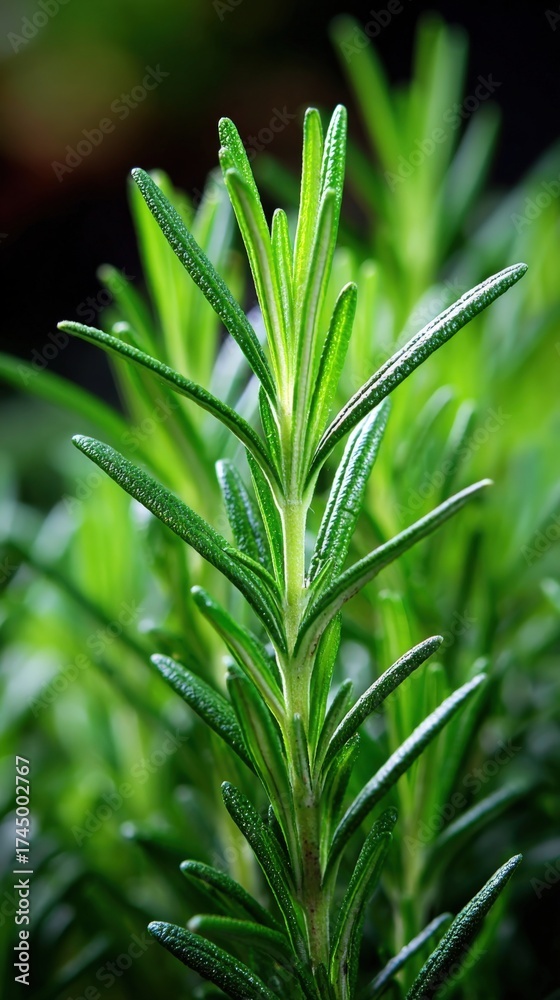 Fototapeta premium Fresh Rosemary Herb Plant Close-Up: Aromatic Culinary Ingredient for Cooking and Garnish Photography