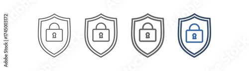
outline icon set shield with shield and padlock design