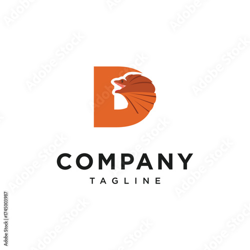 Letter D Frilled-neck lizard Logo Icon Vector