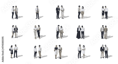 A collection of people seen from above, perfect for architectural plans and diagrams, white background