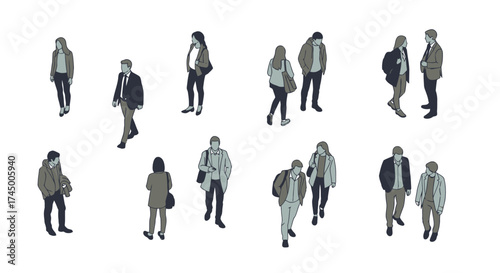 Vector illustration of people seen from above, useful for architectural plans and urban design, white background