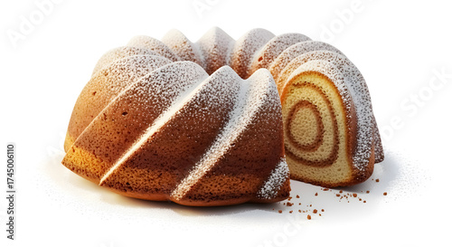 Indulge in this freshly baked bundt cake sprinkled with sweet powdered sugar, perfect for holiday baking or a delightful dessert presentation