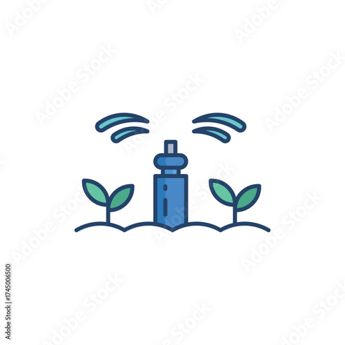 Iconstyle graphic shows a garden sprinkler between two small plants