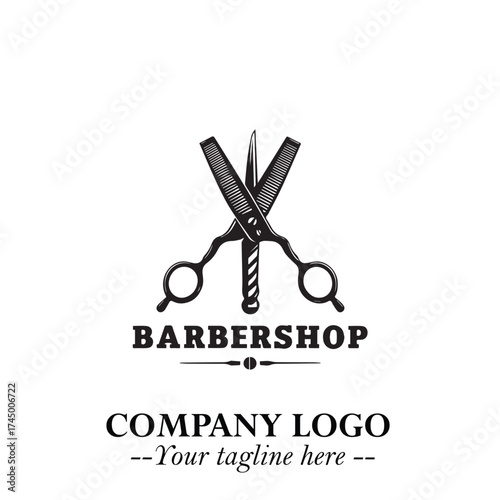 Black and White Barbershop Logo in Classic Vintage Vector Design for Modern Grooming and Style