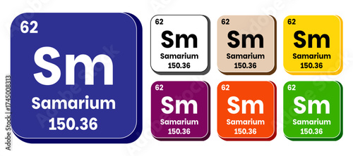 Sm, Samarium element vector icon set, periodic table element. Vector illustration EPS 10 File. Isolated on white background.
