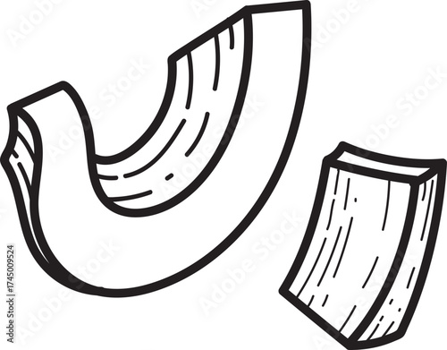 Hand drawn doodle illustration of sliced pumpkin or squash pieces. Simple black and white line art of vegetable cuts for cooking.
