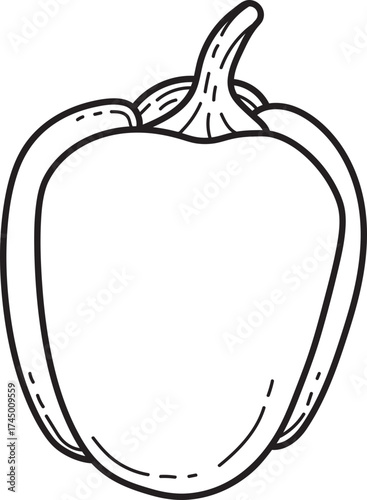 Simple Bell Pepper Outline Drawing. Vector Line Art Illustration of a Vegetable, Ideal for Coloring Books and Educational Activities.
