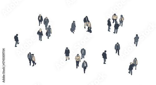 Architectural Vector Illustration of People from Top View for Landscape and Urban Planning, white background