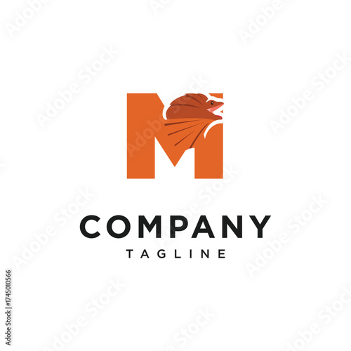 Letter M Frilled-neck lizard Logo Icon Vector