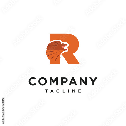 Letter R Frilled-neck lizard Logo Icon Vector