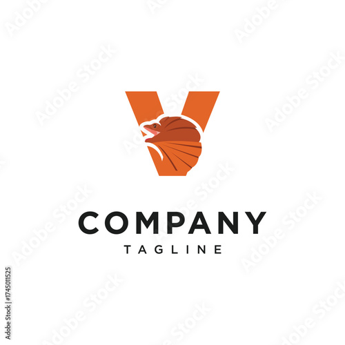 Letter V Frilled-neck lizard Logo Icon Vector