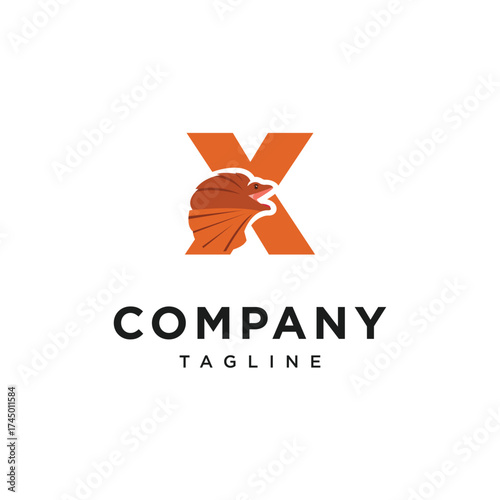 Letter X Frilled-neck lizard Logo Icon Vector
