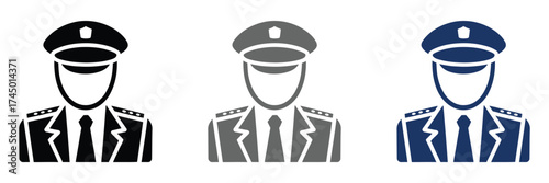 Vector icon of police officer in uniform with badge