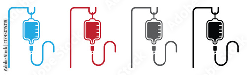 
Stylized medical IV drip bag on stand icon graphic