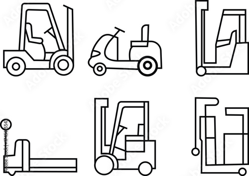 Material Handling Icon set, Featuring Warehouse Equipment, Logistics, Transportation, Forklift, Packaging, Cargo, Safety, Storage, Industrial crane, and Industrial Work Symbols in Modern Vector Style