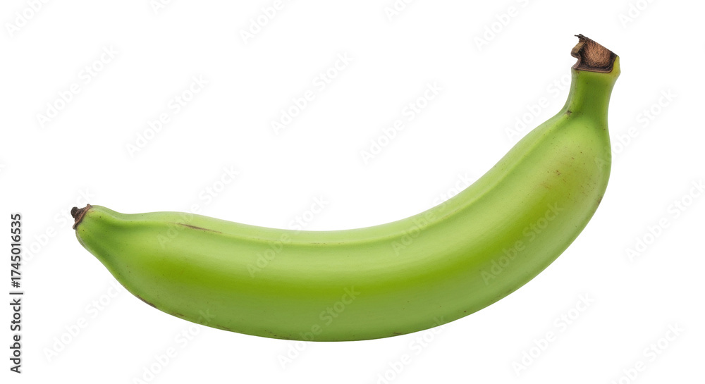 Fototapeta Isolated raw green banana, unripe plantain ingredient, healthy vegetarian vegan food
