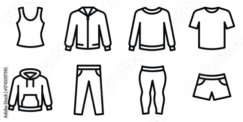 Get ready for anything with this stylish collection of athletic wear essentials including t-shirts, hoodies, shorts, and joggers perfect for workout or casual comfort