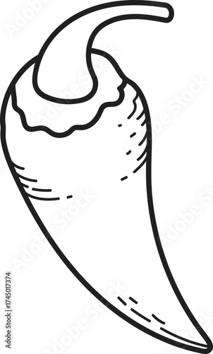 Simple Chili Pepper Line Art Drawing. Black and white outline illustration of a hot pepper, perfect for food, cooking, and spice concepts.