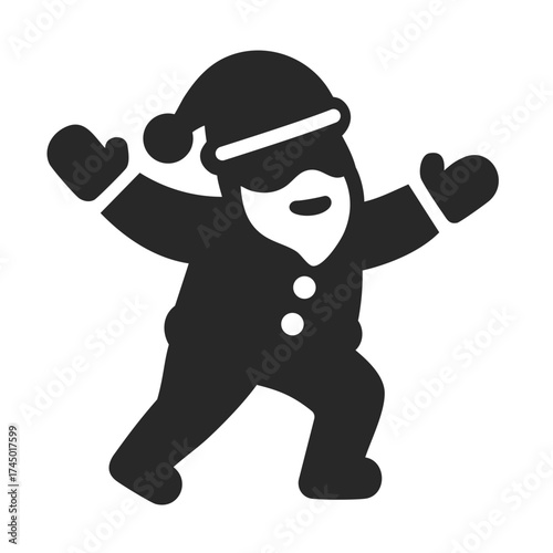 Santa Claus solid icon dancing happily for Christmas holiday celebration.