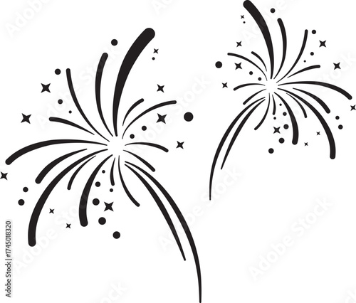 Firework Icon .Firecracker for Anniversary, New year, Celebrate, Festival. Contains icons of firecracker, sparkler, salute, petard, firework box and more.Flat design on black background.
