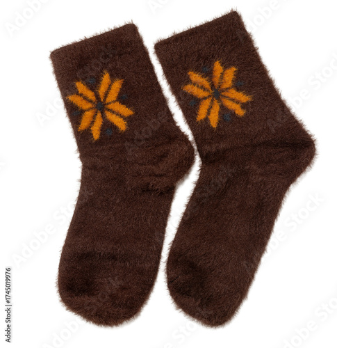 Beautiful comfortable women's socks. Isolated on transparent. Top view. Flat lay.