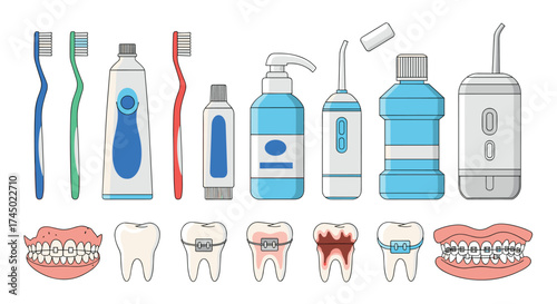 Dental hygiene products and dental care items for a healthy smile.
