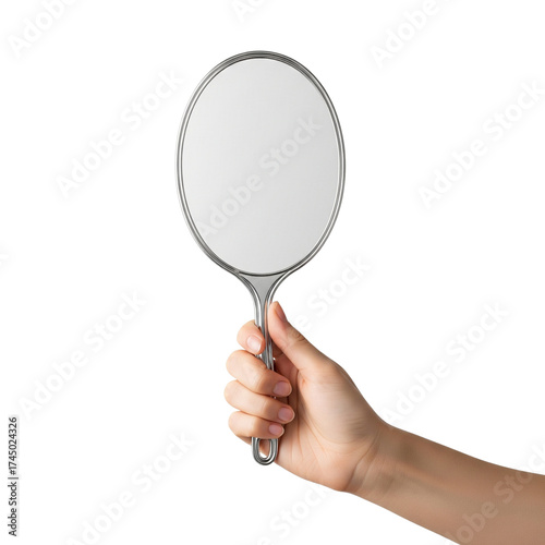 hand holding Vintage hand mirror  on Isolated transparent background png. generated with AI