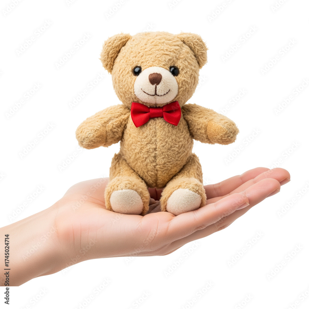 Obraz premium Hand holding teddy bear doll on Isolated transparent background png. generated with AI