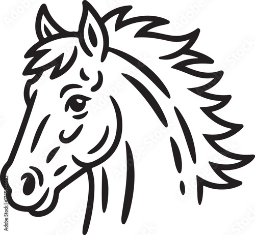 Horse Head Profile Line Art Equestrian Icon Mammal Stallion Mare Silhouette Drawing