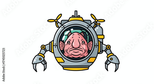 Blobfish In A Submarine Exploring The Ocean Depths.