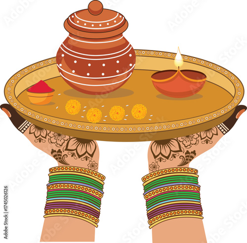 Illustration of Karwa Chauth Puja Thali 