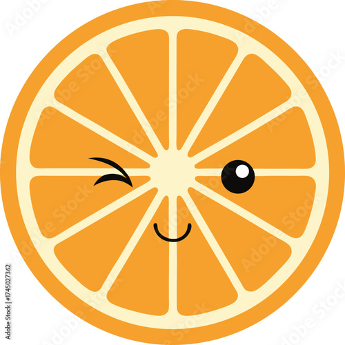 Vector illustration of winking cartoon orange slice with a happy face