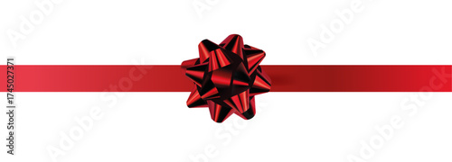 Vector decorative shiny gift red ribbon with tied bow design element isolated on white background