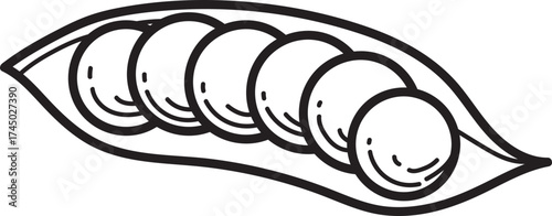 Outline Drawing of Fresh Green Peas in a Pod Line Art Icon