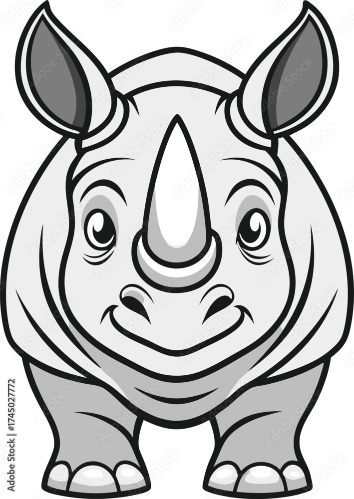 Fototapeta premium Vector illustration of cute cartoon rhinoceros standing and smiling