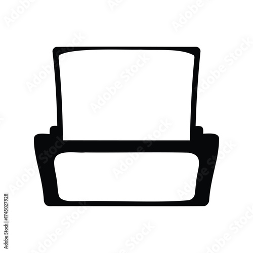 A simple black and white image of a modern office printer